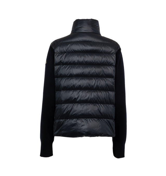 Image 2 of 3 - NAVY - MONCLER Padded Cardigan featuring ultra-fine Merino wool, longue saison lining, down-filled longue saison front, rib knit sleeves, gauge 14, zipper closure, zipped pockets and logo patch. 100% polyamide/nylon. 100% virgin wool. Padding: 90% down, 10% feather. 
