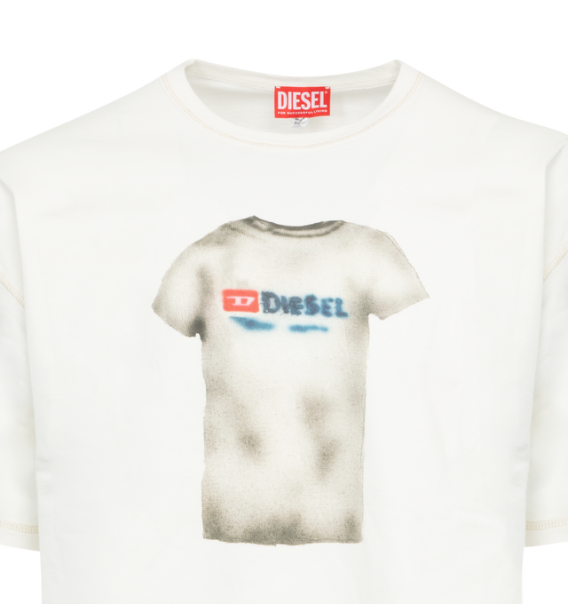 Image 2 of 2 - WHITE - DIESEL T-Boxt-N12 T-Shirt featuring exposed-seam detailing, ribbed crew neck, drop shoulder, short sleeves, logo and graphic print to the front and straight hem. 100% cotton. 