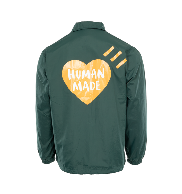 Image 2 of 4 - GREEN - HUMAN MADE Coach Jacket featuring pointed collar, button-down closure, screen-printed branding and acreen-printed graphics. Nylon/cotton blend. 