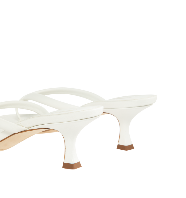Image 3 of 4 - WHITE - Manolo Blahnik Paterno 50 Leather Sandal featuring nappa leather upper with leather sole, leather lining and footbed, angled round toe with flared kitten heel.Approx 50mm/ 2 inch heel. Made in Italy. 