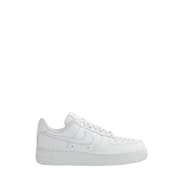Image 1 of 5 - WHITE - Women's Air Force 1 '07 LX Low-top lace-up sneakers crafted from premium leather and textiles, with a foam midsole and rubber sole. Featuring monochrome white leather upper and graphics,  padded collar,  white rubber outsole with Nike Air cushioning for lightweight, all-day comfort. 