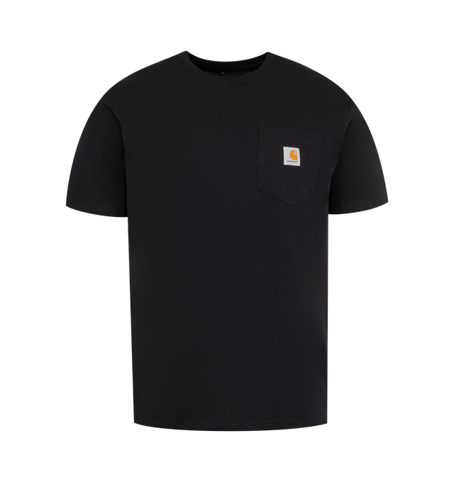 Image 1 of 2 - BLACK - CARHARTT WIP Pocket T-Shirt has a crew neck, chest pocket, and signature logo patch. 100% cotton.  