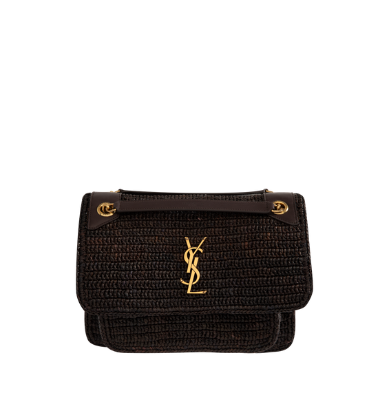 YSL ラフィアレザー バッグ SAINT LAURENT Le 5 à 7 leather-trimmed raffia shoulder bag | NET-A