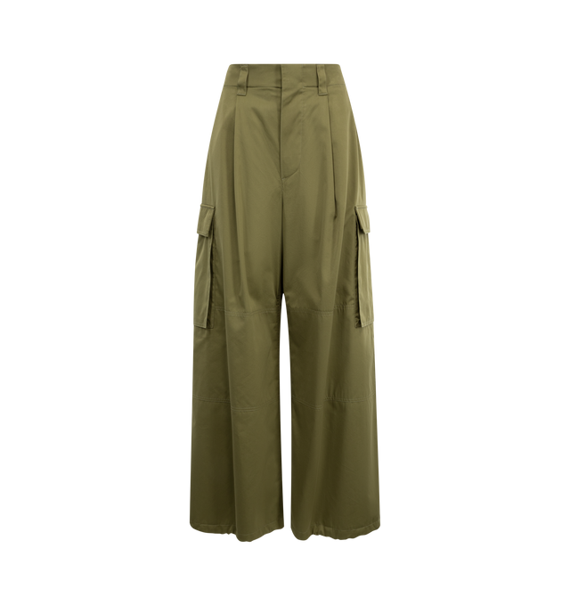 Image 1 of 3 - GREEN - LOEWE Cargo Trousers featuring wide leg, two slit pockets, one back pocket with flap and two flap cargo pockets on legs. 