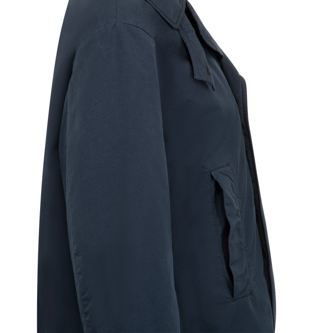 Image 3 of 3 - NAVY - ASPESI Giacca Hopper Jacket featuring short peacoat, garment-dyed finish, functional padding, bouble-button front closure, one-sided interior pocket with patch and button and chin flap. 70% polyester, 30% nylon. 