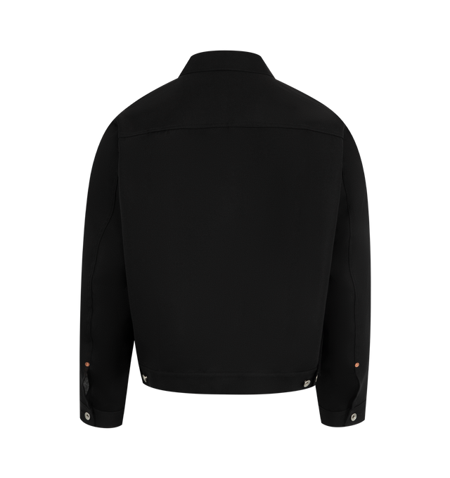 Image 2 of 3 - BLACK - Sacai Double Faced Jacket has a spread collar, a front button closure, pleats at the front, flap pockets, press stud vents at the side seams, button cuffs, pleats at the back yoke, and adjustable button tabs at the back hem. 54% silk, 46% cotton. Made in Japan.  