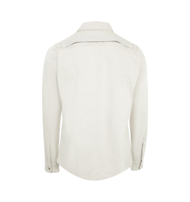 Image 2 of 2 - WHITE - Rick owens Men's overshirt is made from 10. oz non-stretch denim in a workwear style. Featuring a straight-cut, squared collar and flap pockets at the chest, and slightly loose fit. 100% cotton. Made in Italy. 