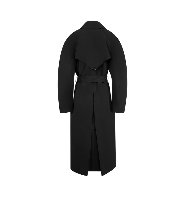 Image 2 of 3 - BLACK - Moncler x EE72 by Edward Enninful Zake Trench Coat featuring 3L technical polyester, nylon laqu sleeve lining, button closure, welt pockets, detachable belt, adjustable back slits with button closure, adjustable inner shoulder straps and logo patch. 100% polyester. Made in Romania. 