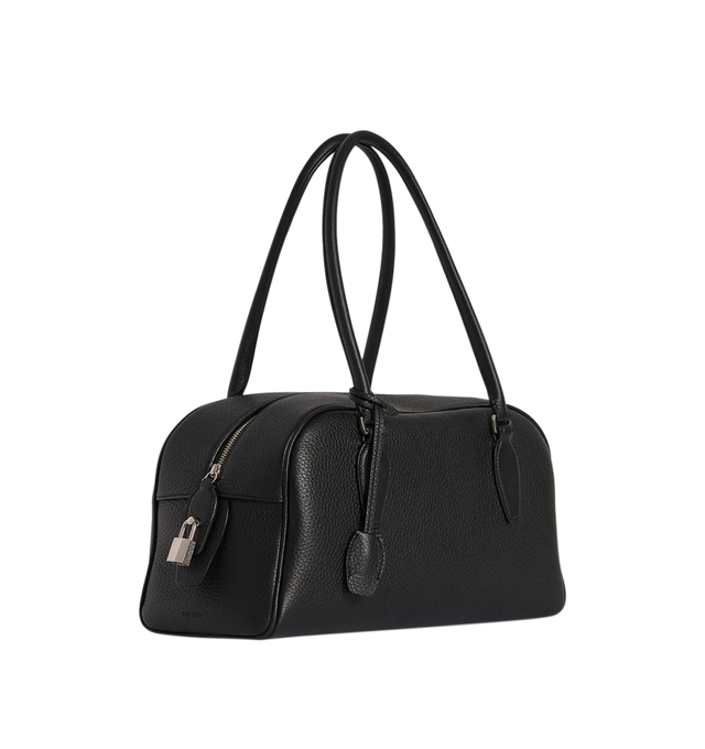 Image 2 of 3 - BLACK - THE ROW E/W India Bag featuring bowling bag in textured calfskin leather with elongated silhouette, extended tubular handles, piping, branded metal padlock and key and top zipper closure. 13.4 x 6.7 x 5.3 in. Antique silver hardware finishing. 100% calfskin leather. Lined in 100% lambskin leather. Made in Italy.  