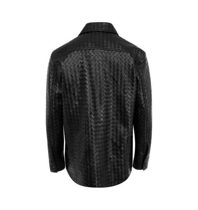 Image 2 of 2 - BLACK - Bottega Veneta Men's Leather Intrecciato Shirt crafted from 100% Lamb Leather with classic collar, long sleeves and button-front closure. Made in Italy. 