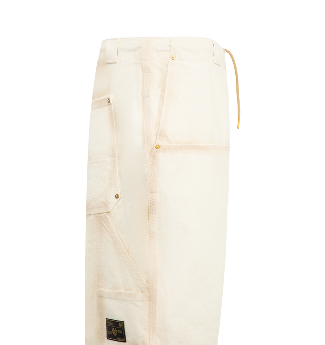 Image 3 of 3 - WHITE - WILLY CHAVARRIA Workwear Toluca Pant featuring durable cotton thats washed for a vintage look, hammer loop, welt pockets, embroidered eyelet detailing, belt loops and 5 pocket detailing. 100% cotton. Made in the USA. 