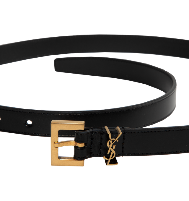 Image 2 of 2 - BLACK - SAINT LAURENT Cassandre Thin Belt featuring an adjustable square buckle, cassandre loop and tanned leather. Calfskin leather.  