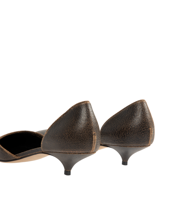 Image 3 of 4 - BROWN - THE ROW Liisa Kitten D'Orsay Heel in waxed calfskin suede with pointed toe and leather sole. 1.5 in. heel. 100% calfskin suede. Lined in 100% lambskin leather. Made in Italy. 