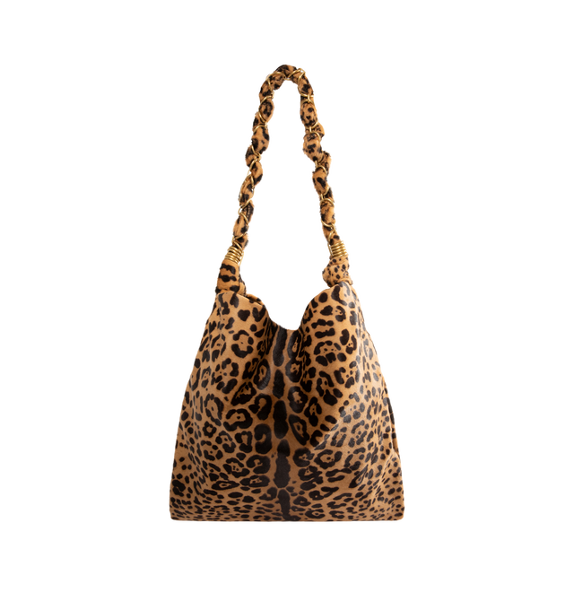 Image 1 of 3 - MULTI - Saint Laurent Women's Leopard-Print Shoulder Bag is crafted from leopard-print pony hair calfskin leather and features a woven jewelry chain shoulder strap for a bold, statement-making look. This designer shoulder bag combines luxurious Italian craftsmanship with a spacious silhouette, making it ideal for carrying everyday essentials in elevated style. Main Material: Calfskin Leather. Lining: Lambskin Leather. Hardware: Bronze-Tone Brass. Dimensions: 35 x 41 x 34 cm (13.8 x 16.1 x 1.2 