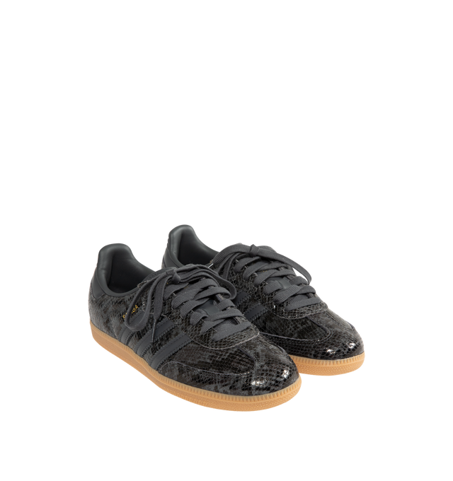 Image 2 of 5 - BLACK - ADIDAS Samba OG Sneaker featuring smooth leather upper with a snakeskin-like print, serrated 3-Stripes, reinforced toe box, regular fit, lace closure, synthetic lining and rubber outsole. 