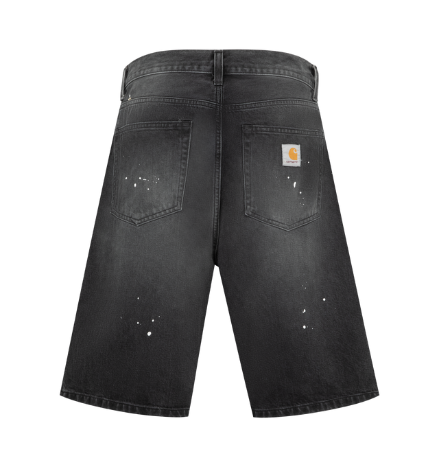Image 2 of 3 - BLACK - CARHARTT WIP Landon Short featuring a loose fit with a regular waist from heavyweight cotton denim, intentionally distressed, worn-in finish with paint accents throughout and woven Square Label appears on the back pocket. 100% cotton. 