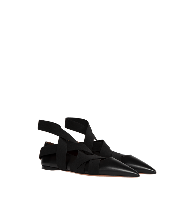 Image 2 of 4 - BLACK - ALAIA Flat Ballerinas featuring criss cross straps, pointed toe and ankle strap. Leather. Sole: rubber. 