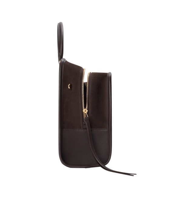 Image 7 of 16 - BROWN - LOEWE Large Amazona 180 Bag in suede featuring a relaxed silhouette anchored by a single toron top handle, designed to be carried open while a concealed closure secures the main compartment, removable shoulder and crossbody straps, zip closure with two leather zip pullers, two compartments, main compartment closed with magnetic closure, internal flat pocket, left side d-ring for customization, suede and nappa lambskin lining, embossed LOEWE and embossed double L branding. Suede/calf. 