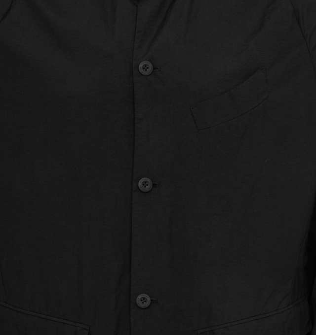 Image 3 of 3 - BLACK - Teatora Packable ID Jacket Crafted from lightweight, anti-wrinkle brushed nylon in a  relaxed fit and slightly shortened length. Featuring ample storage space including internal and external pockets, button-front closure, packable into internal pouch. 100% nylon. Made in Japan. 