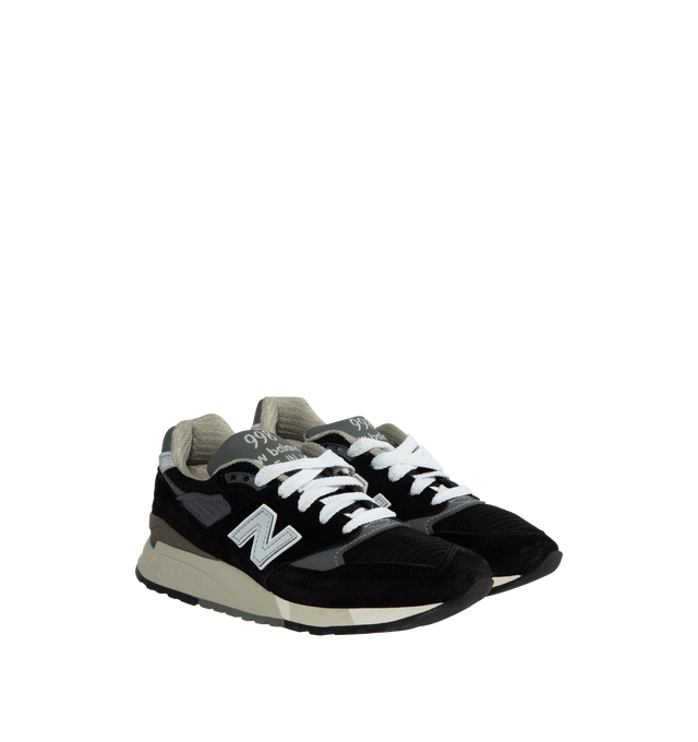 Image 2 of 5 - BLACK - New Balance Made in USA 998 Sneakers featuring ABZORB cushioning for shock absorption, premium pigskin suede and mesh upper construction, in a classic black colorway. Made in USA. 