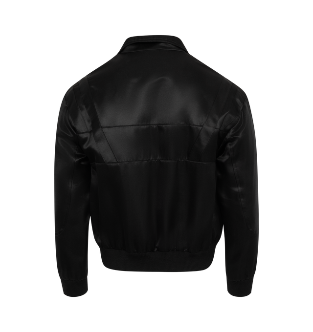 Image 2 of 2 - BLACK - SAINT LAURENT Teddy Satin Jacket featuring stand collar, zip closure, logo embroidered on chest, two welt pockets and ribbed cuffs and hem. 59% viscose, 41% silk.  