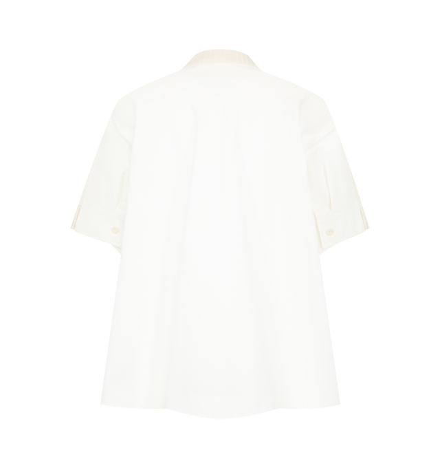 Image 2 of 2 - WHITE - Sacai Womens Cotton Weather x Cashmere Pullover is crafted from a premium cotton and cashmere blend. Features a relaxed fit, crew neckline, long sleeves, ribbed trims, and a mixed-media design inspired by Sacais signature hybrid construction. Main Material: Cotton and Cashmere. Made in Japan 