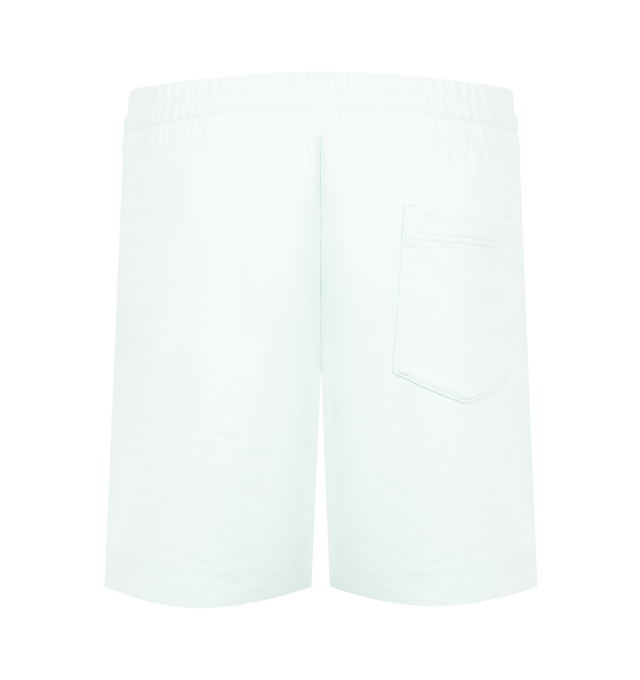 Image 2 of 3 - BLUE - Casablanca Men's Flock Printed Classic Shorts are crafted from premium cotton and feature a relaxed fit with an elasticated drawstring waistband, side pockets, and flock-printed graphic artwork for a soft, textured finish. These designer shorts combine exceptional everyday comfort with Casablanca's signature luxury sportswear aesthetic, making them an elevated choice for casual wear. Main Material: 100% Cotton. 