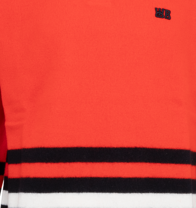 Image 3 of 3 - RED - Wales Bonner Cypher Polo crafted from 100% wool in an oversized fit. An iconic collegiate silhouette is rendered in a soft merino wool yarn with a block-stripe motif, an embroidered monogram logo, and a contrast cotton polo-collar. 