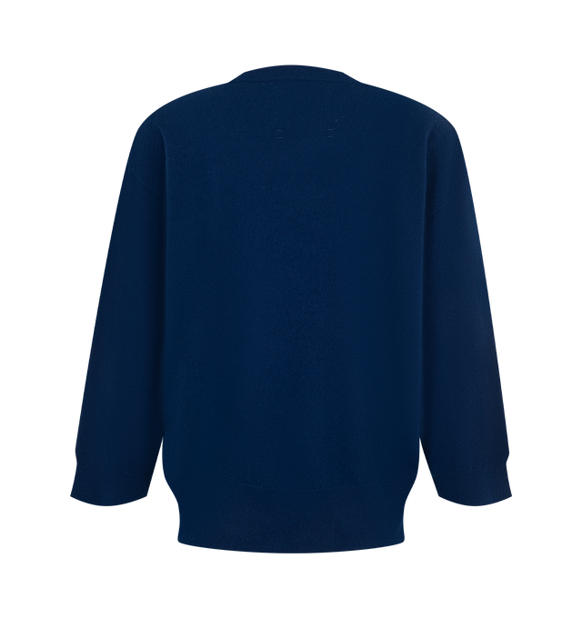 Image 2 of 2 - BLUE - Extreme Cashmere Women's Pearl Sweater is crafted from lightweight summer cashmere and features a wide V-neckline, cropped 7/8 sleeves, and rib-knit trims for an airy, relaxed silhouette. This designer cashmere sweater combines exceptional softness with breathable comfort, making it a versatile layering piece for effortless warm-weather styling. Main Material: 100% Cashmere. 