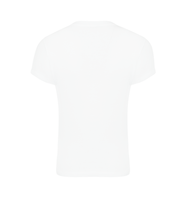 Image 2 of 2 - WHITE - SAINT LAURENT Ribbed T-Shirt featuring fitted crewneck, short sleeves and a tonal logo patch at the chest. 100% cotton. Made in France. 