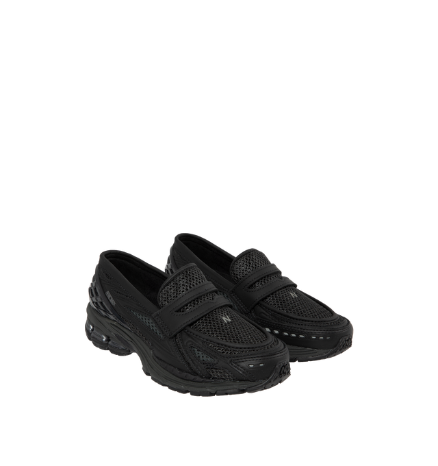 Image 2 of 5 - BLACK - New Balance U1906L Sneakers are a loafer-inspired style with mesh uppers, synthetic overlays, ABZORB SBS heel pods, and N-energy shock absorption.  