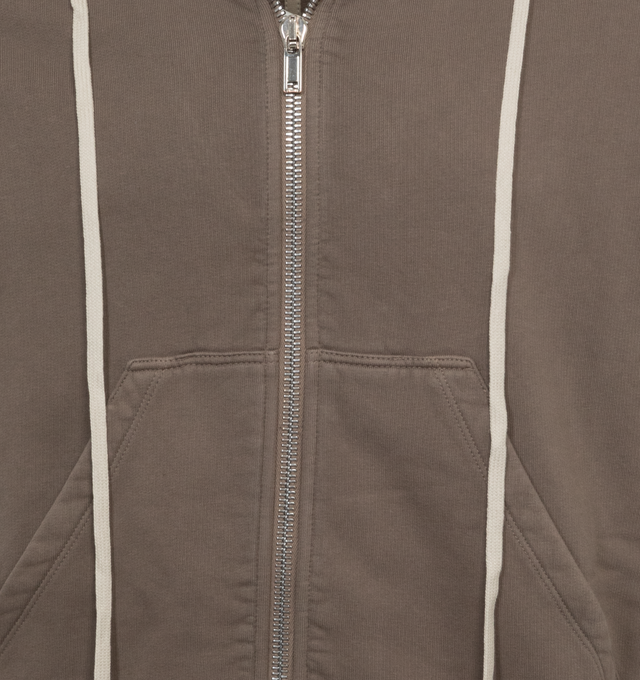 Image 3 of 3 - BROWN - DARK SHADOW Jason Hoodie featuring drawstring at hood, zip closure, patch pockets, rib knit hem and cuffs and integrated logo-woven webbing strap at interior. 100% organic cotton. Made in Italy.  