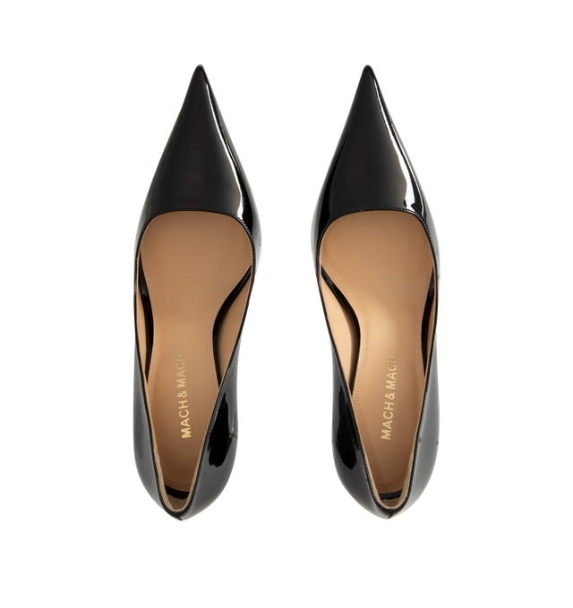 Image 4 of 4 - BLACK - Mach & Mach Women's Supernova Gold Heel Pump is crafted from glossy patent leather and features an elegant pointed-toe silhouette with a 95mm heel. Designed with a gold heel design for a refined statement. Main Material: Patent Leather.  Made in Italy. 
