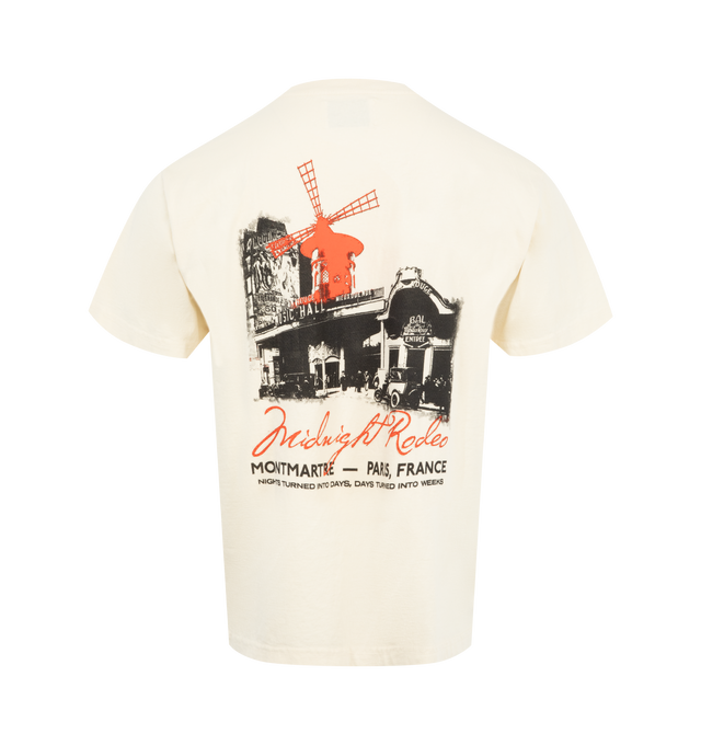 Image 2 of 2 - SILVER - Midnight Rodeo vintage wash cotton short sleeve t-shirt with Moulin Rouge graphic and stylized text.  