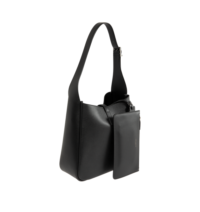 Image 2 of 3 - BLACK - Saint Laurent LE 5  7 small hobo in grained calfskin leather with suede lining. Featuring leather tab with small Cassandre, silver-toned hardware, interior zipper pocket and adjustable shoulder strap. Measures 23 X 22 X 8/5 cm with 21 cm strap drop. Made in Italy. 