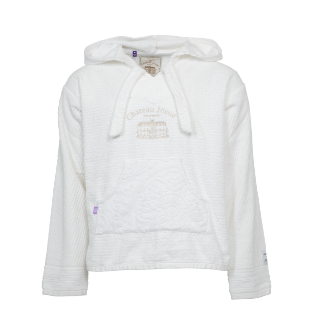 Image 1 of 3 - WHITE - GALLERY DEPT. BEACH BAJA HOODIE is constructed of recycled towels. This hoodie features a a boxy silhouette and has the Chateau Josu logo mark stamp on the center. 100% Recycled Towels. 