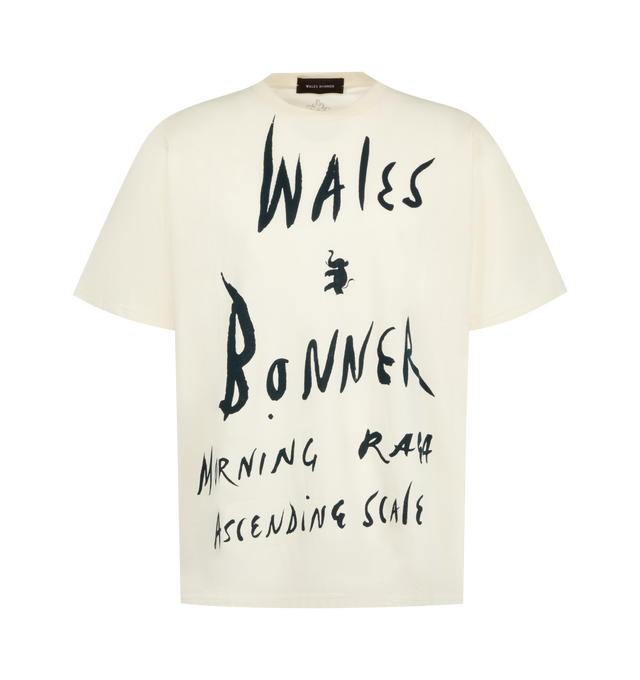 Image 1 of 2 - NEUTRAL - Wales Bonner Men's Raga T-Shirt is crafted from soft cotton jersey and features signature graphics from the Autumn/Winter 2026 Morning Raga collection. Designed in a classic short-sleeve silhouette, the T-shirt is detailed with a Morning Raga graphic print and Wales Bonner logo artwork. Main Material: 100% Cotton.  