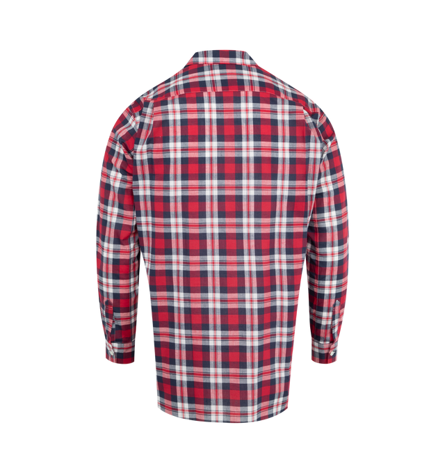 Image 2 of 2 - RED - CDG Flannel Shirt featuring spread collar, button closure, patch pocket, single-button barrel cuffs and twin pleats at back yoke. 100% cotton.  