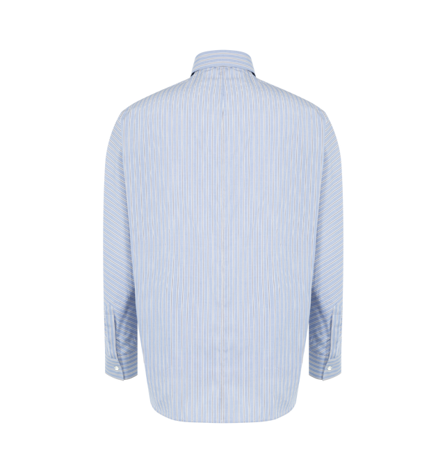 Image 2 of 2 - NAVY - GIVENCHY Couture Seam Overshirt featuring long-sleeves, classic collar, button closure, stripes throughout and couture seams for a rounded proportion. 100% cotton. 