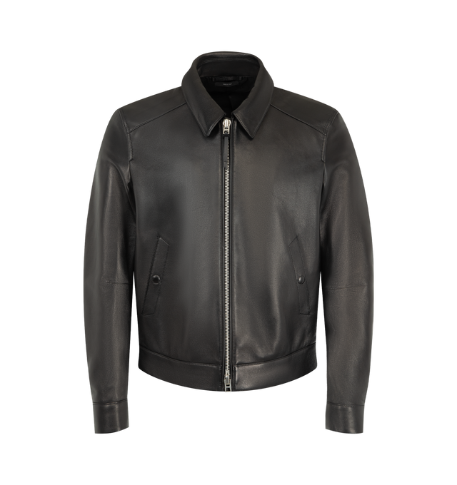 Image 1 of 2 - BLACK - TOM FORD Slim-Fit Leather Jacket featuring glossy black leather, a slim shape with a chunky zip fastening and tabs at the hem to adjust the fit. 100% leather. Made in Italy. This item may be restricted for online purchase to international clients. For assistance purchasing this item please contact our dedicated stylist team at personalshopping@hirshleifers.com. 