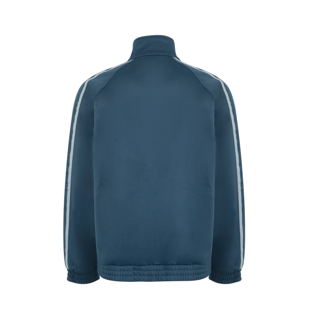 Image 2 of 3 - BLUE - CARHARTT WIP Bolar Sweat Jacket featuring a loose fit, midweight, unbrushed polycotton fabric, raglan sleeves, knitted tape detailing on the arms, welt pockets on the front and an embroidered Script Logo. 64% polyester, 36% cotton. 