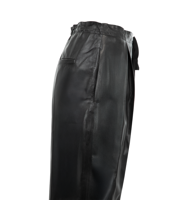 Image 2 of 2 - BLACK - Khaite relaxed, pleated-front pant refined by lightweight leather. With grommeted drawstring waist, in-seam side pockets, and back welt pocket. Light lamb leather (100% lambskin). 