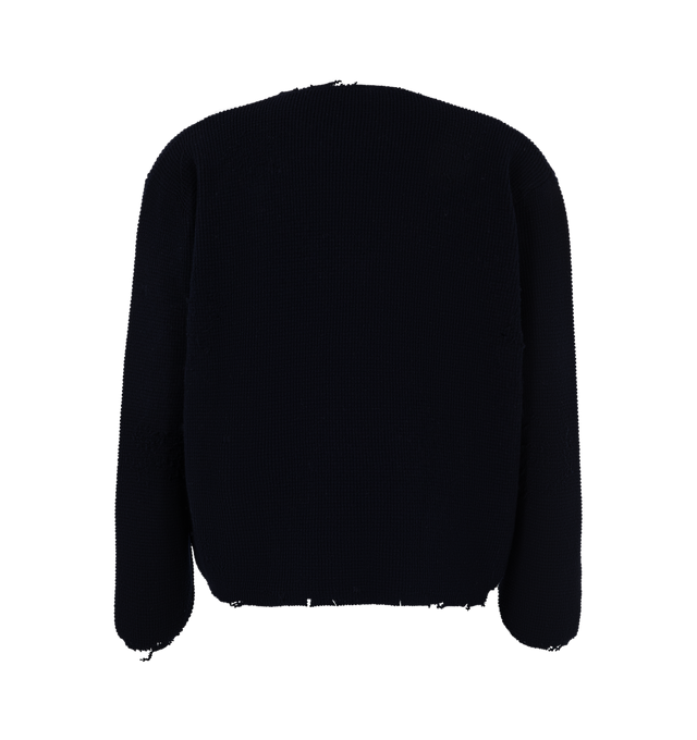 Image 2 of 2 - NAVY - Second/Layer Friends Pullover Waffle Knit Sweater is crafted from a wool and cashmere blend yarn and features a relaxed, cropped silhouette with a textured waffle-knit construction. Main Material: Wool and Cashmere Blend. 