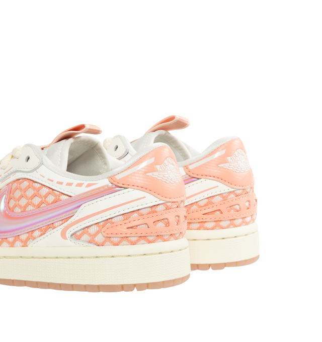 Image 3 of 5 - PINK - JORDAN Air Jordan 1 Low Method of Make Sneaker featuring real and synthetic leather, Nike Air technology, soft foam midsole, rubber outsole, wings logo on heel and stitched-down Swoosh logo. 