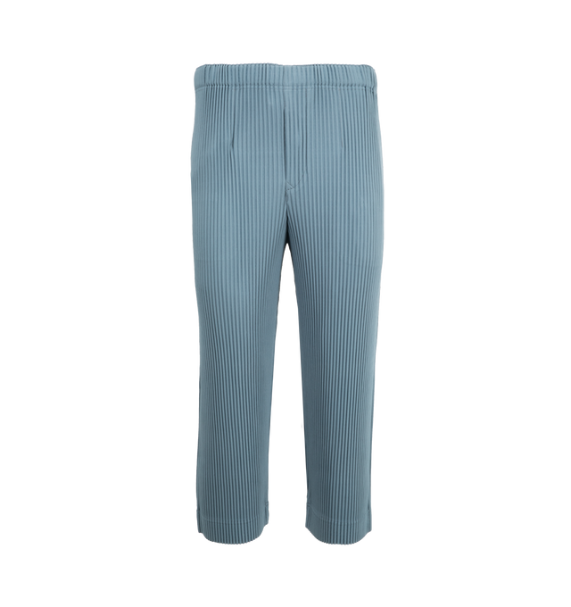Image 5 of 6 - BLUE - ISSEY MIYAKE August Pant featuring a short length, pockets on both sides, draw cord at the waist and a button-fly design. 100% polyester. Made in the Philippines. 