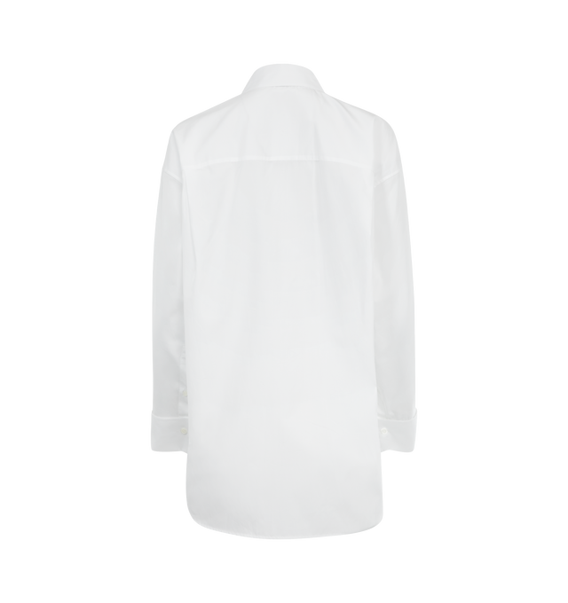 Image 2 of 2 - WHITE - Loewe Women's Shirt crafted in lightweight cotton poplin. Relaxed fit, regular length featuring an asymmetric construction with a batwing sleeve on one side, classic collar, buttoned French cuff, concealed button front fastening and Anagram embroidery placed on the left sleeve. Made in Italy. 