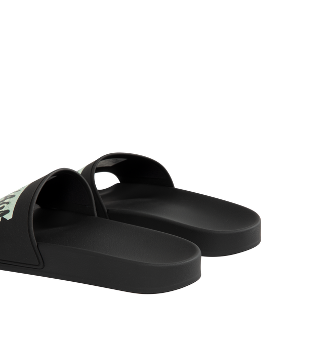 Image 3 of 4 - BLACK - BALENCIAGA Pool Slide Sandal featuring molded rubber footbeds, Balenciaga masking tape artwork on the strap and tone-on-tone sole and insole. Polyurethane, TPU. Made in Italy. 
