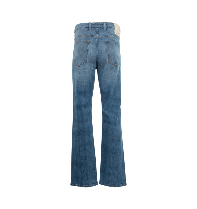 Image 2 of 3 - BLUE - COUT DE LA LIBERTE Rafa Twill Yarn Dye Denim featuring straight-leg, button closure, five-pocket styling and logo patch on back waist. Cotton. 