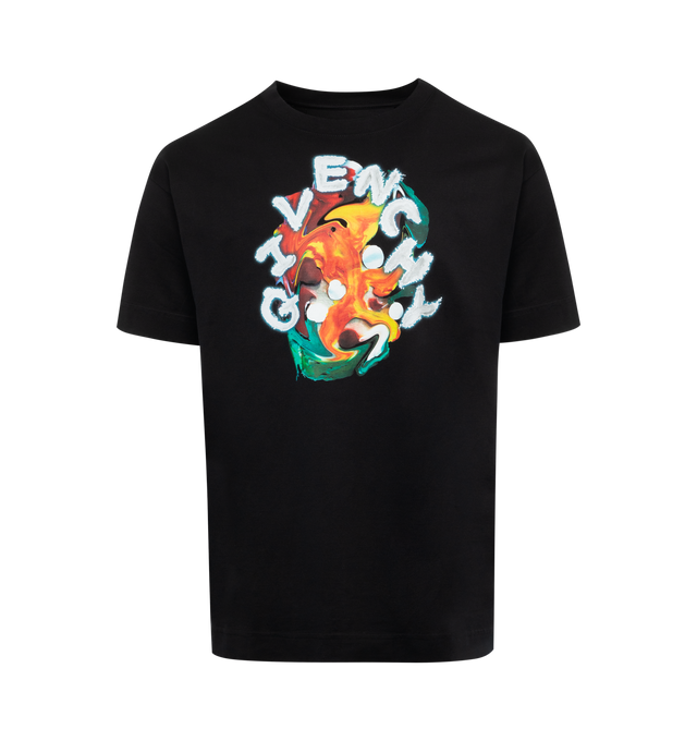 BLACK - GIVENCHY Standard Short Sleeve Tee featuring crew neck, short-sleeved, graphic print logo on front and straight fit. 100% cotton.