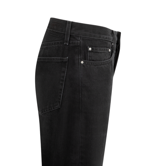 Image 3 of 3 - BLACK - Toteme versatile straight-leg jeans designed to sit on the hips with a dropped rise and relaxed fit  or a neater, waisted silhouette by going one or two sizes down. Building off our signature Twisted seam denim, they are constructed with directional side seams for a touch of movement. Button fly, silver-tone hardwareFive pockets, belt loops, finished hem, embroidered monogram. 100% organic cotton. Made in Italy. 
